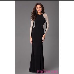 Xscape beaded sleeve and cutout hourglass dress